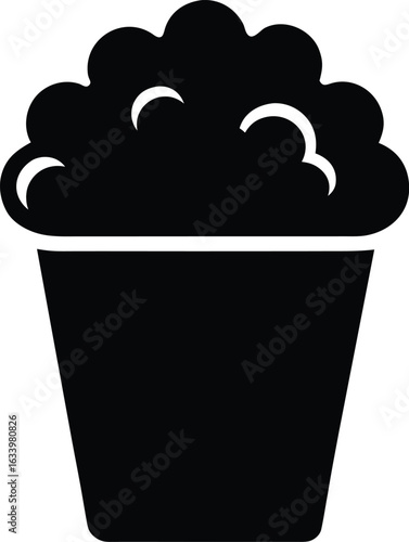 A smiling popcorn bucket with eyes, radiating joy and fun vector