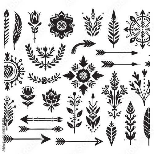 Arrows, floral designs vector elements