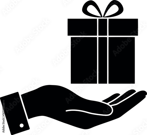Hand offering gift box icon