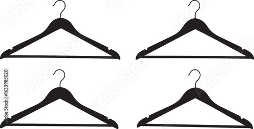 Four black wooden clothes hangers arranged in a grid silhouette