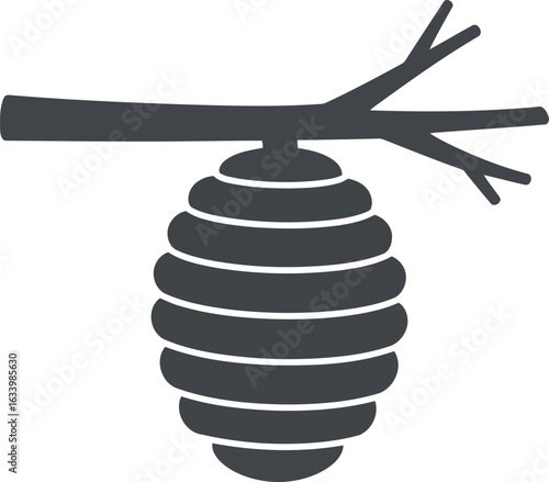 Beehive hanging on tree branch simple silhouette