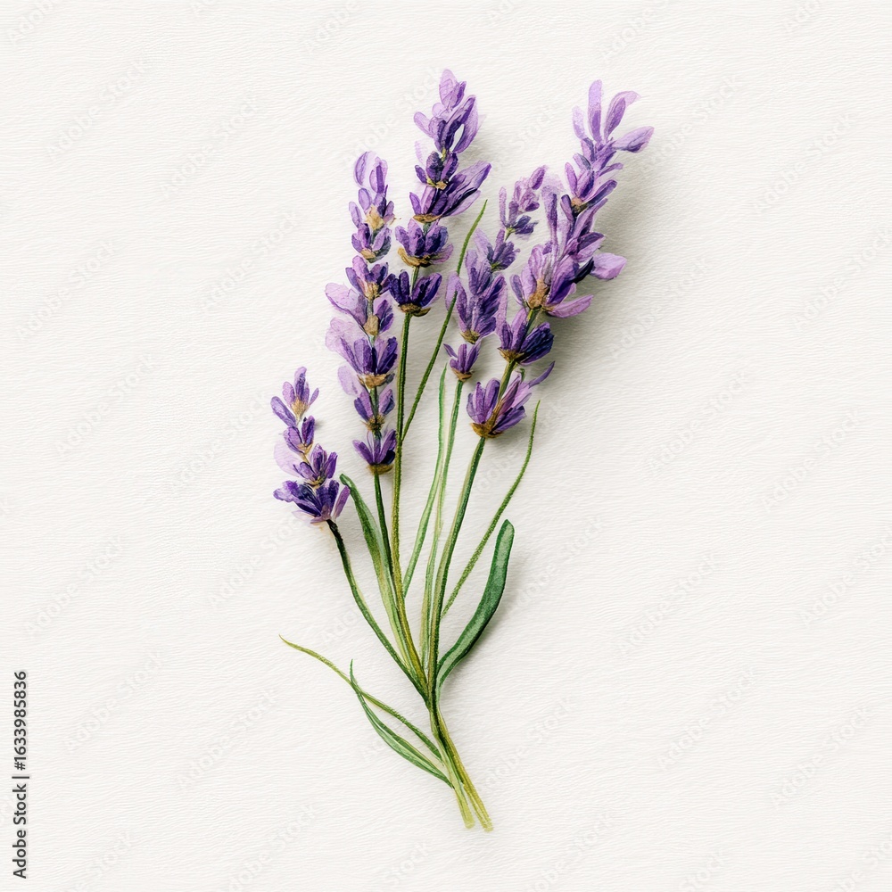 Fototapeta premium A watercolor painting of a small bouquet of lavender flowers on a white background