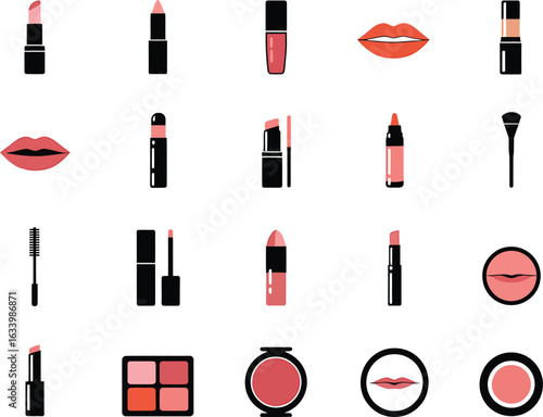 Variety of Lipsticks Lip Gloss and Makeup Brushes Cosmetic Products and Beauty Tools for a Complete Look and Glamorous Style