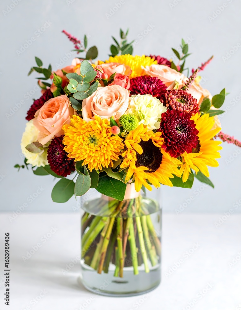 Naklejka premium Vibrant fall bouquet in clear vase (1)