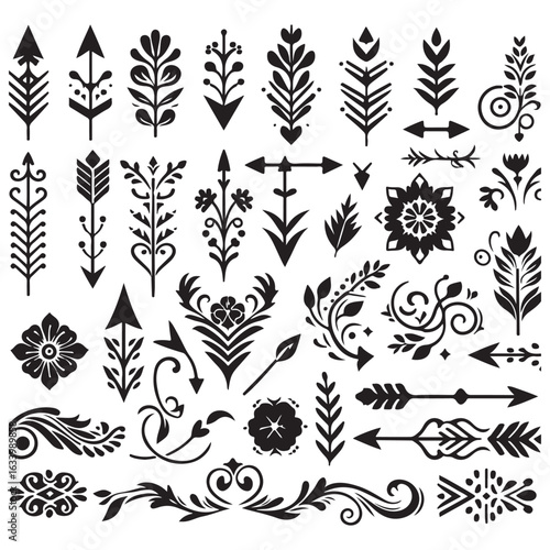 Arrows, floral designs vector elements