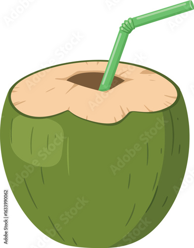 Fresh green coconut drink with straw
