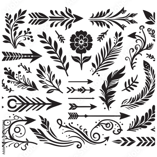 Arrows, floral designs vector elements