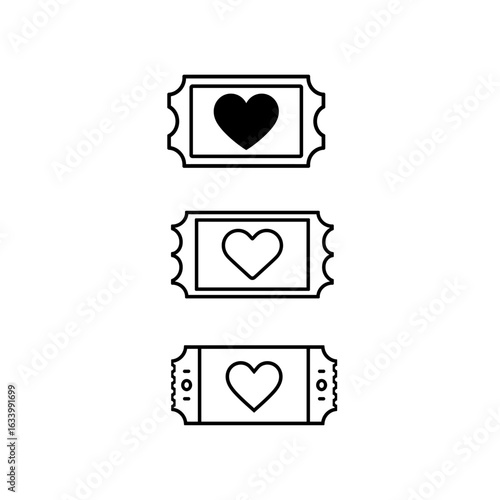 Love Ticket Icon Set in Line Art Style