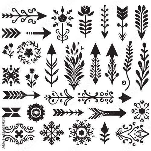 Arrows, floral designs vector elements