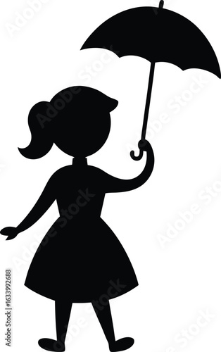 Silhouette Girl and Umbrella Vector 