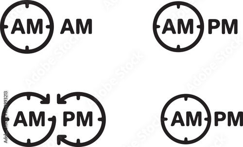 AMPM Time Icons With Circular Frames and Arrows am pm clock