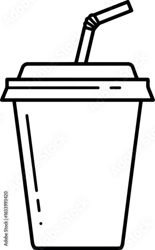 Minimalist soda cup with straw line art icon