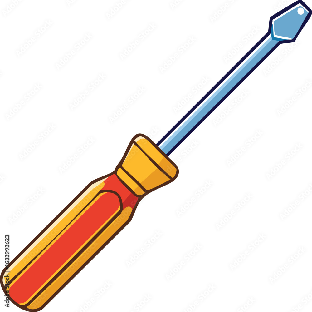Fototapeta premium Cartoon illustration of a yellow and red handled flathead screwdriver, isolated.