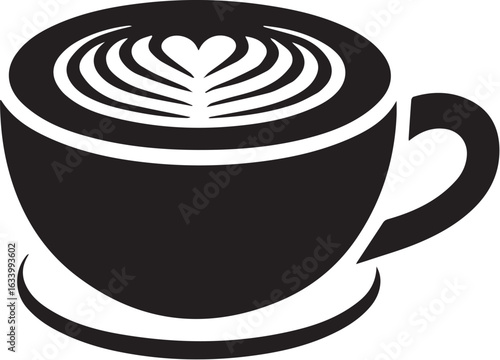 Black coffee cup with latte art drink beverage