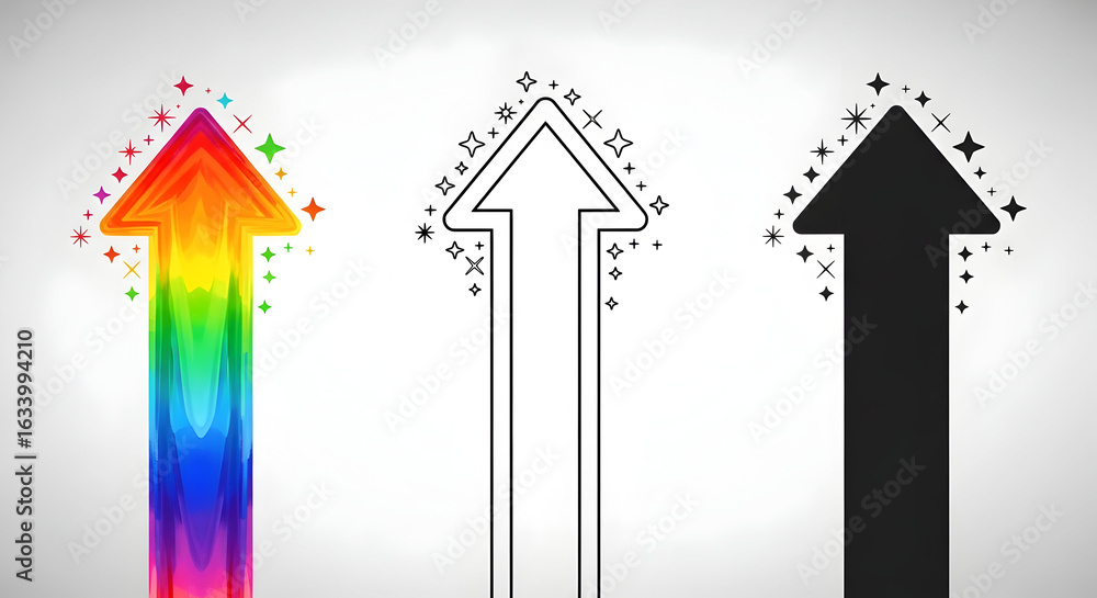 Upward Arrows with Sparkles Symbolizing Growth and Progress Upward Arrows with Sparkles Symbolizing Growth and Progress