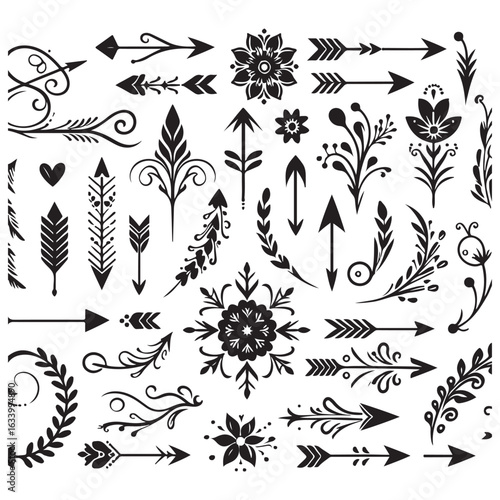 Arrows, floral designs vector elements