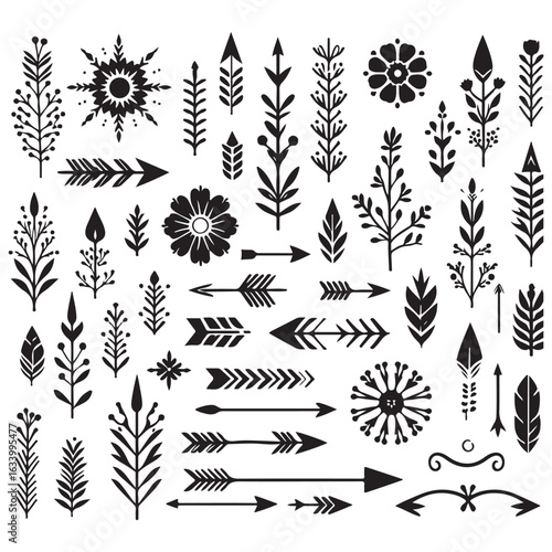 Arrows, floral designs vector elements