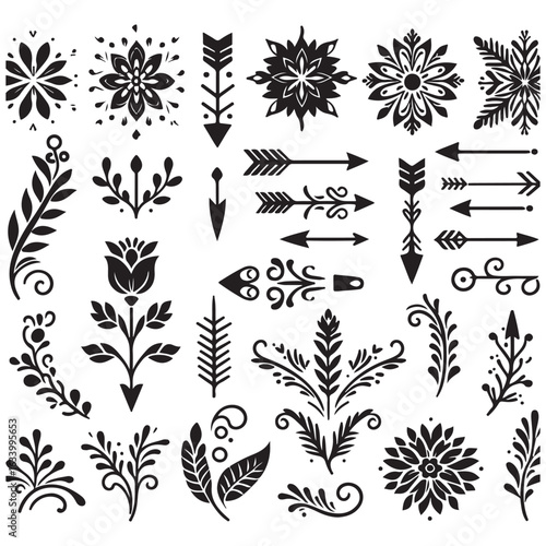 Arrows, floral designs vector elements