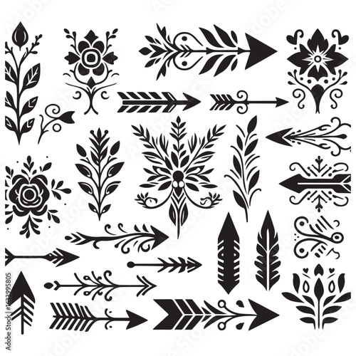 Arrows, floral designs vector elements