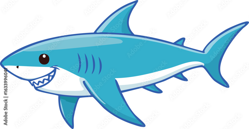 Obraz premium Cartoon illustration of a friendly-looking great white shark swimming.