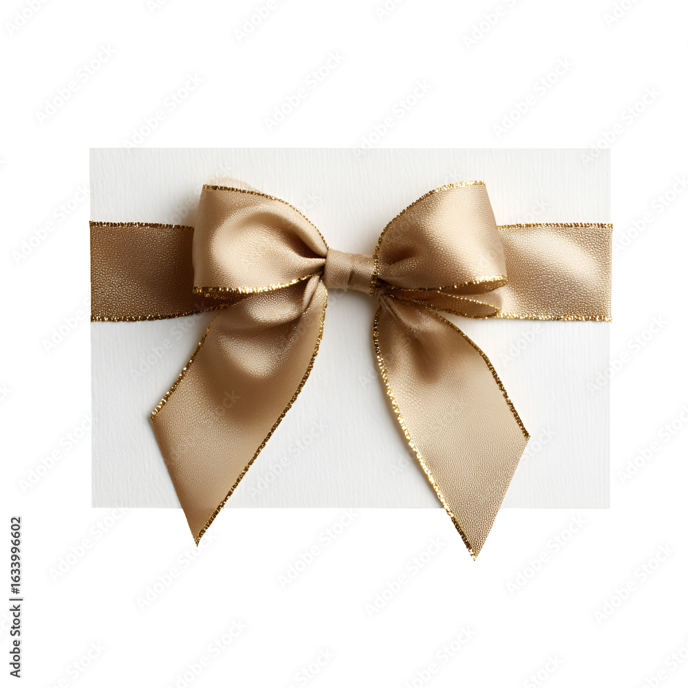 Fototapeta premium Elegant Gold Bow on White Card Festive Gift Decoration