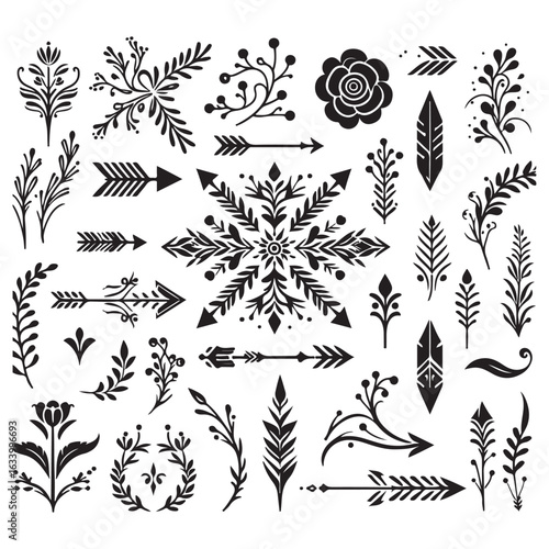 Arrows, floral designs vector elements