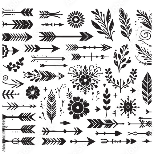 Arrows, floral designs vector elements