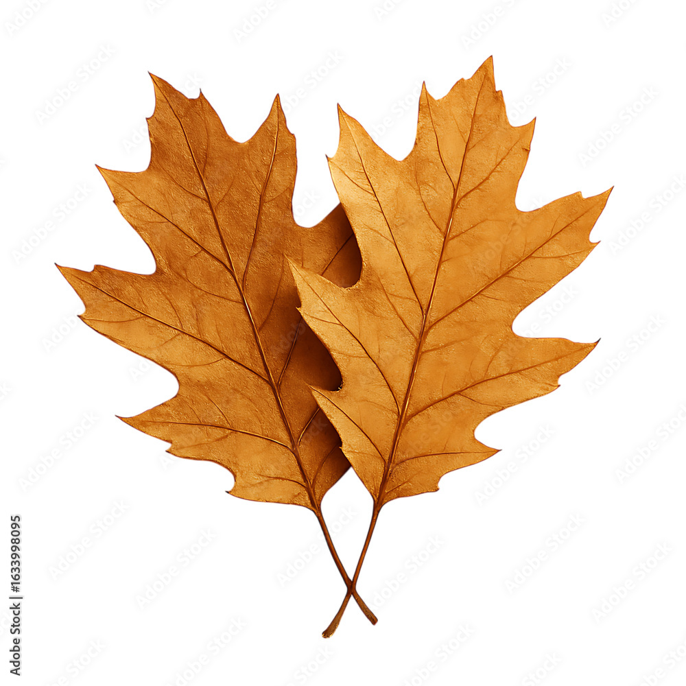 Fototapeta premium Two autumn oak leaves isolated on transparent background