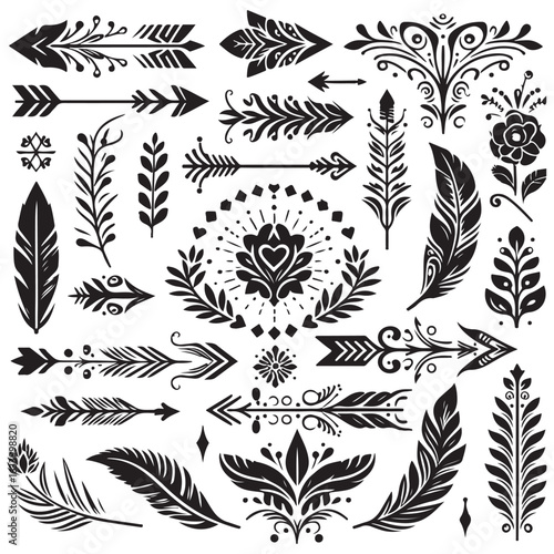 Arrows, floral designs vector elements
