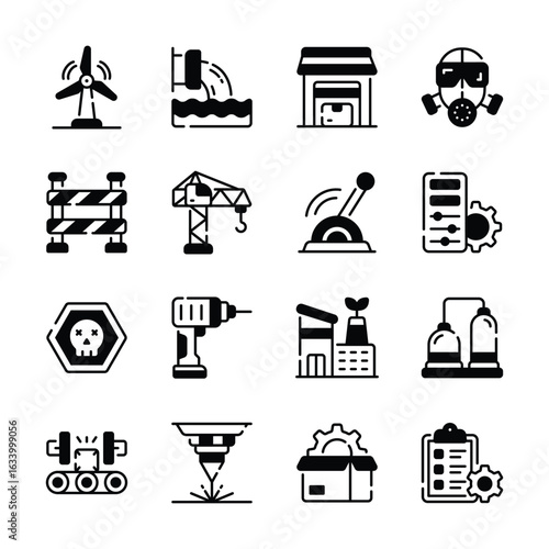 Creatively designed glyph pack of industrial services, ready for premium use