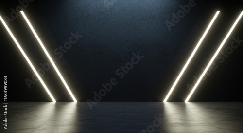Dark Room with Bright Neon Lines Product Showcase Background