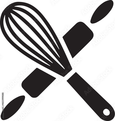 Crossed whisk and rolling pin baking utensils vector