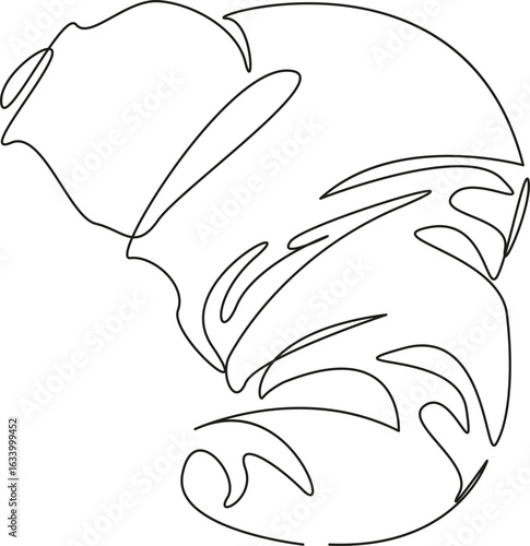 One continuous single drawing line art flat doodle croissant, bakery, breakfast, food, snack, baked, bread, french. Isolated image hand draw contour on a white background, hand drawn, not AI