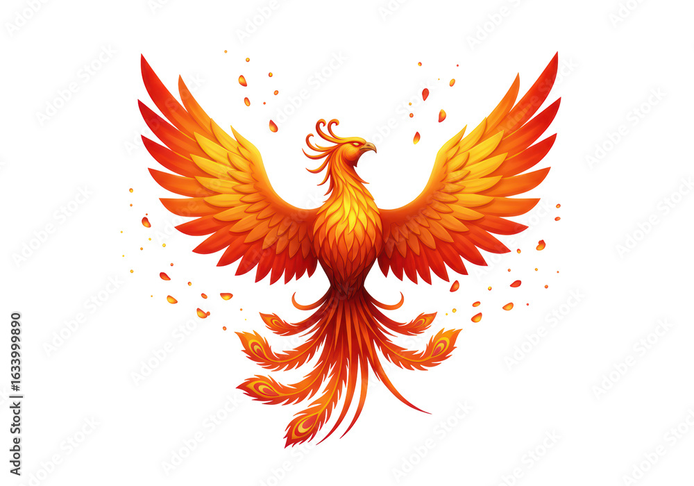Obraz premium Isolated Fiery Phoenix Rising from Ashes