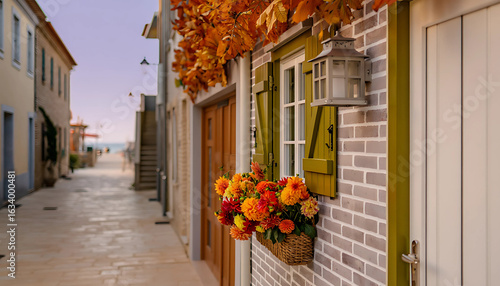 Fototapeta Naklejka Na Ścianę i Meble -  Street in an old village with houses flowers and traditional Greek architecture