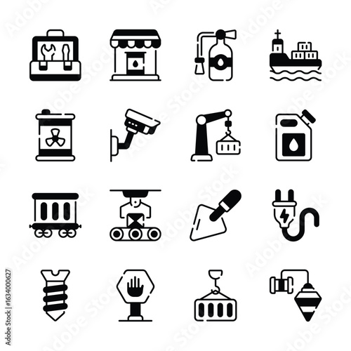 Ready to use pack of manufacturing service glyph style icons