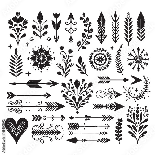 Arrows, floral designs vector elements