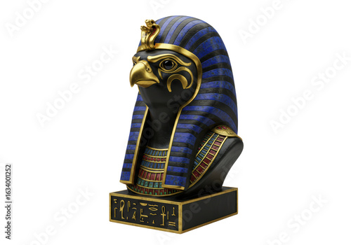 Isolated Egyptian Horus Statue with Hieroglyphs