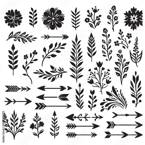 Arrows, floral designs vector elements