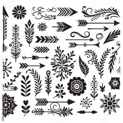 Arrows, floral designs vector elements