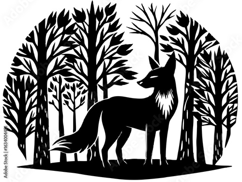Fox Standing in Forest Silhouette