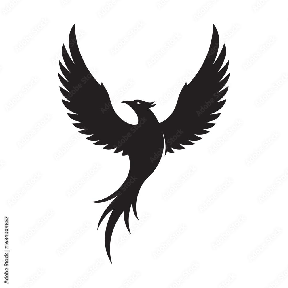 Fototapeta premium Vector art of black silhouette of a phoenix bird isolated on white background