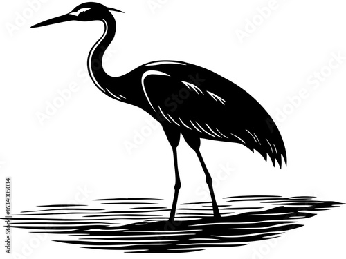 Crane Standing in Water Silhouette