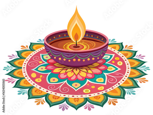 Diwali Festive Rangoli with Illuminated Diya