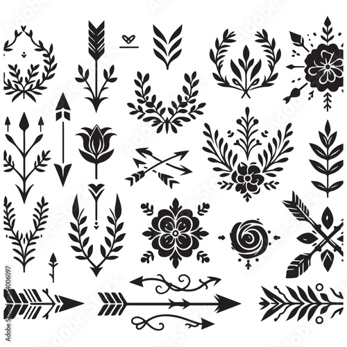 Arrows, floral designs vector elements