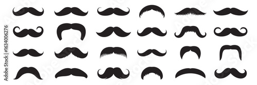 Black moustache icon collection. Different moustaches. Vector illustration.