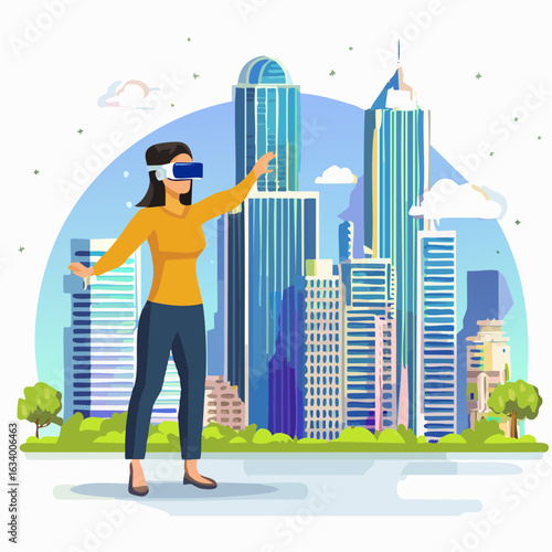 Illustration of a person experiencing virtual reality inside the metaverse, showcasing immersive futuristic environments.