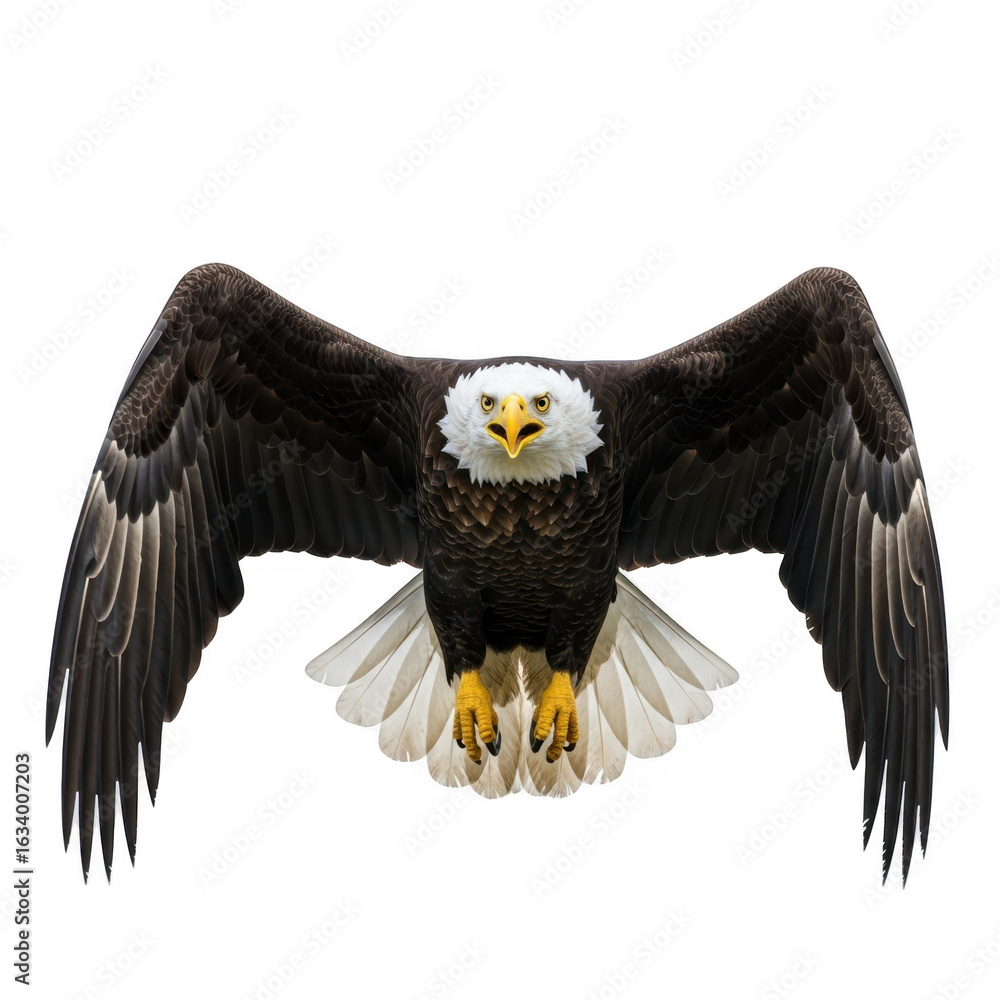 Fototapeta premium Bald eagle with outstretched wings isolated on transparent background