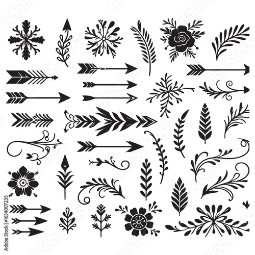 Arrows, floral designs vector elements