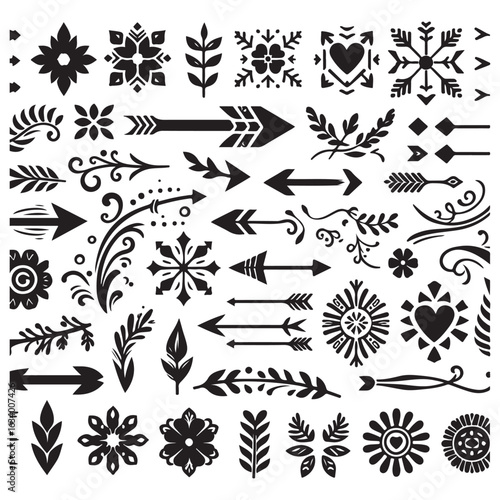 Arrows, floral designs vector elements